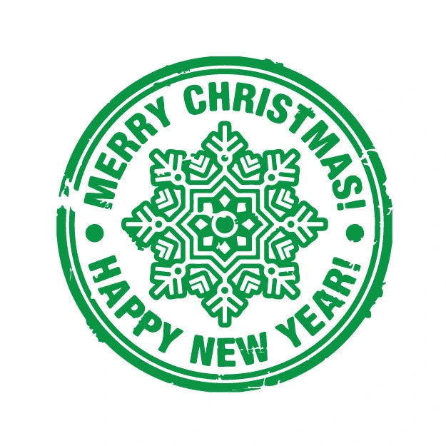 Merry Christmas and Happy New Year Snowflake Stamp - Green