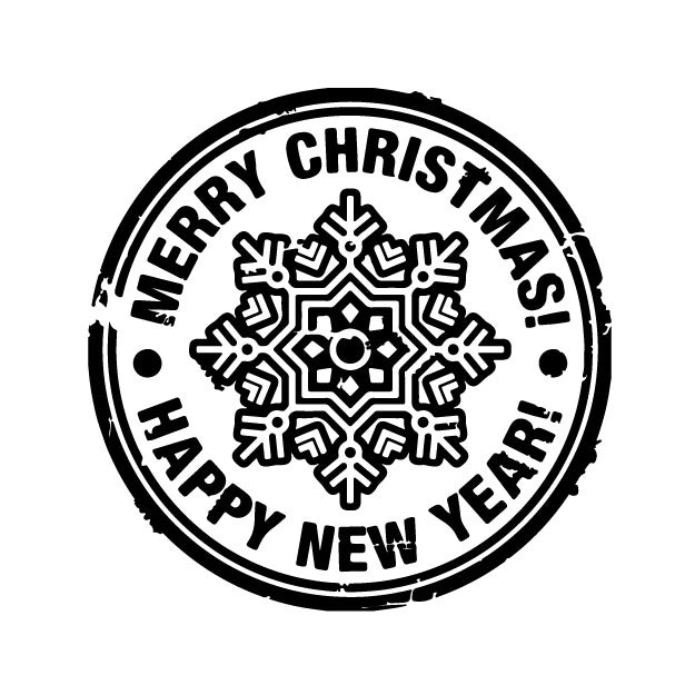 Merry Christmas and Happy New Year Snowflake Stamp - BLACK