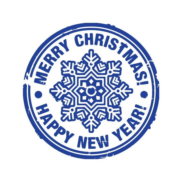 Merry Christmas and Happy New Year Snowflake Stamp- Blue