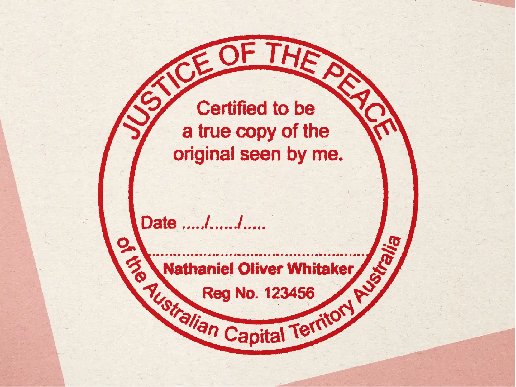 True copy Justice of the peace rubber stamp Australian Capital Territory