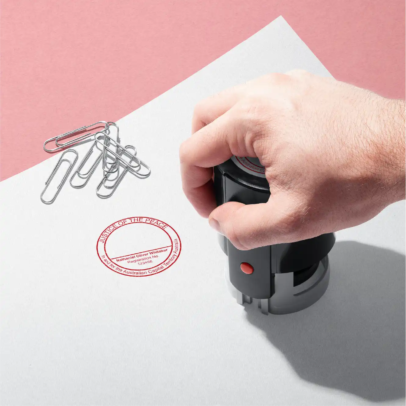 Giant hand stamping CustomRed ACT JP stamp 