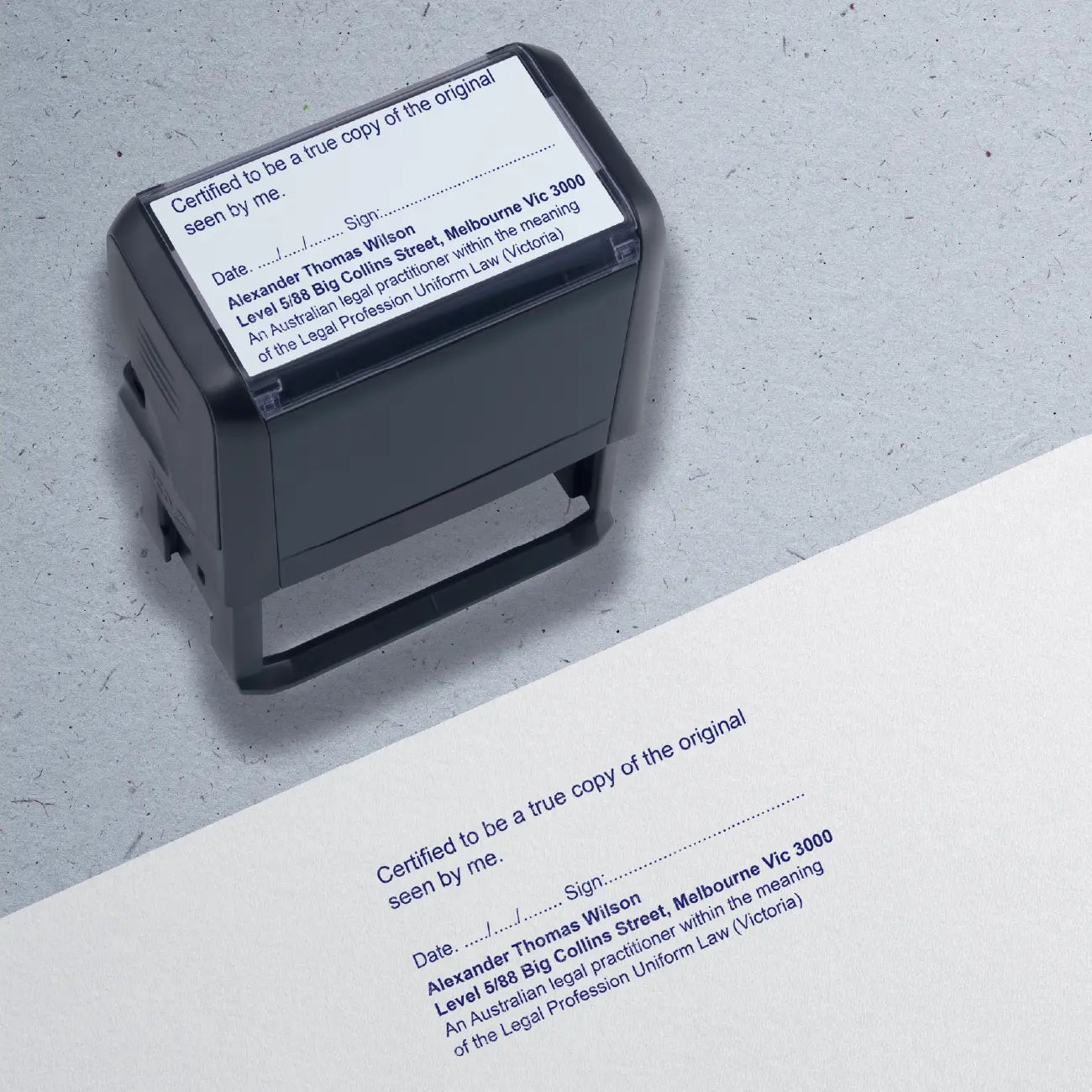 Legal Practitioner Victoria Stamp Blue ink mockup