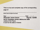 mock impression Black rubber stamp for Vic legal professionals who Certify powers of attorney