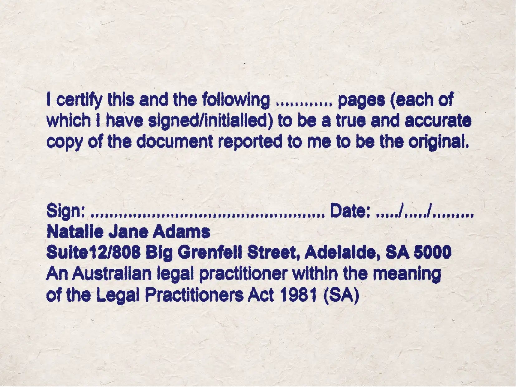 Personalised South Australian Multi page True copy certification stamps
