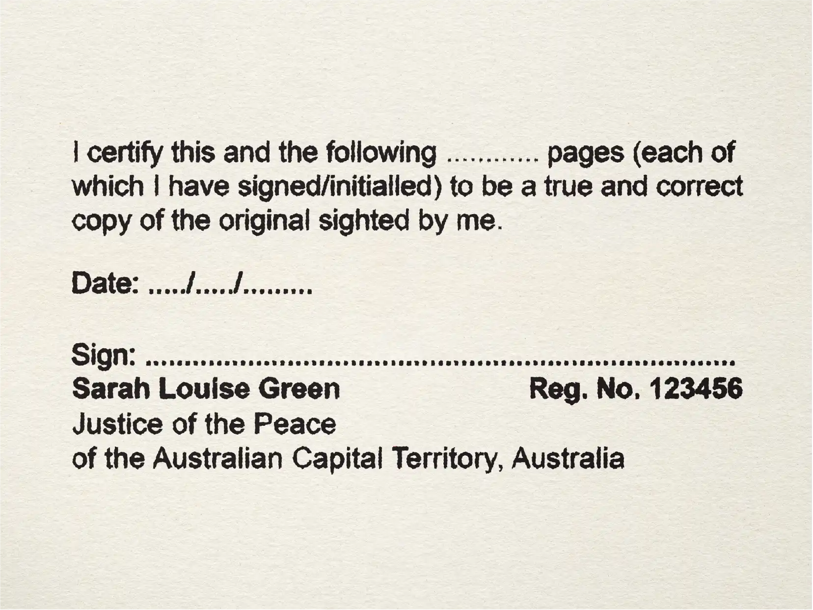 Hand stamps for Witnessing multi page documents Australian Capital Territory 