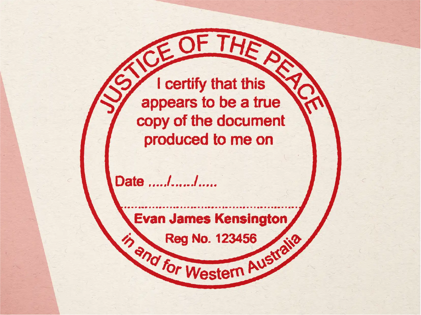 Mock impression Red Round True copy legal stamp with signature line