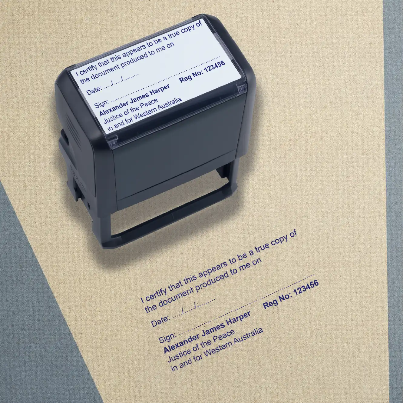 Self-inking Justice of the peace rubber stamp Custom True copy with user details blue ink 
