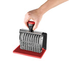 disembodied hand stamping large number stamp in ink tray red ink or blood