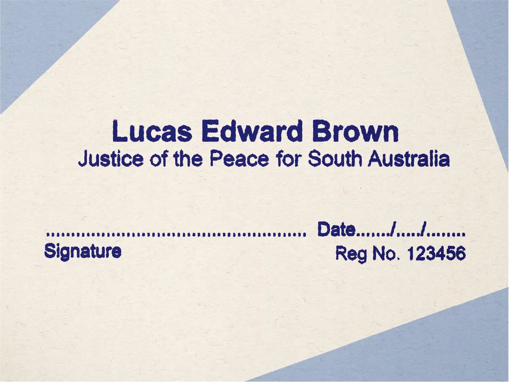 Blue Name stamp for South Australian Justice Of The Peace or Vampires  