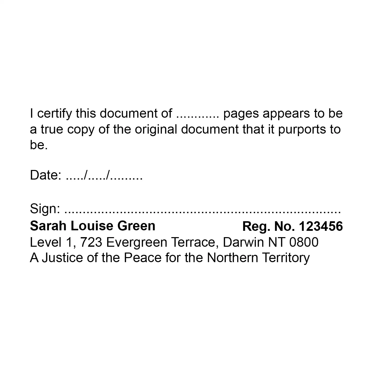Black rubber stamp for multiple page document certification Northern Territory 