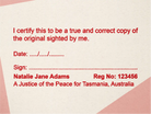 True copy Justice of the peace stamp Hobart