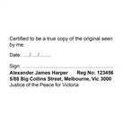 Order personalised VIC JP rubber stamps Melbourne 