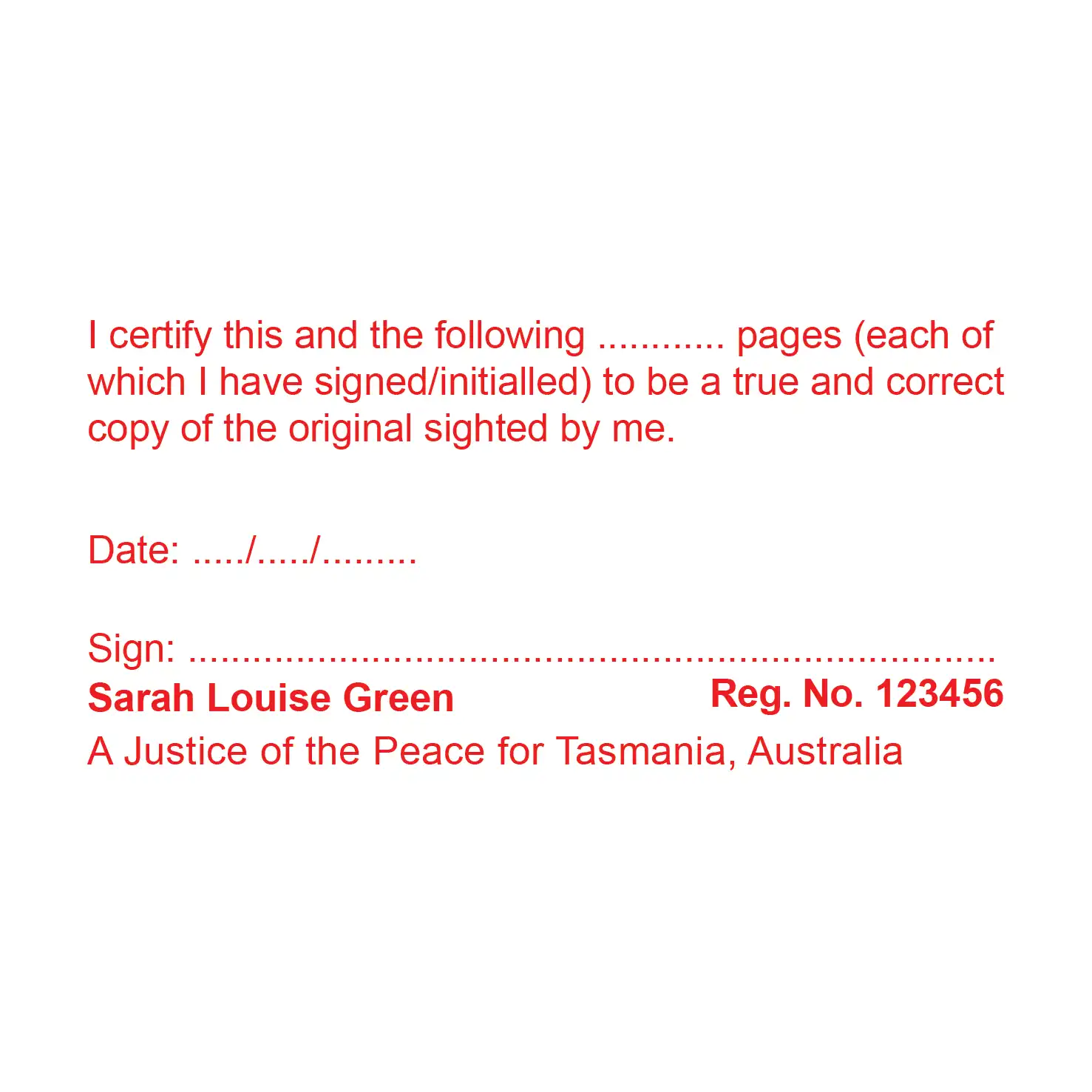 custom Tasmania multi page document stamps red ink