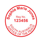 Custom Justice of the peace Stamp design for South australia Red Ink 