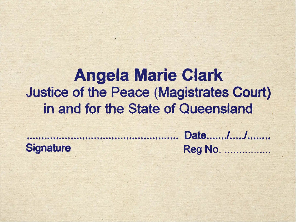 Buy personalised Queensland Justice of the Peace rubber stamps blue ink 