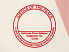 Mock impression of personalised self-inking Justice Of The Peace stamp