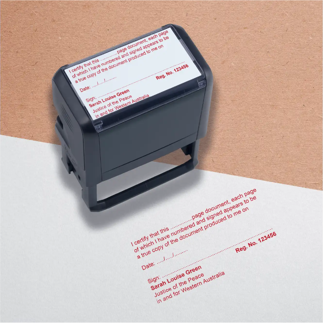 WA Justice of the peace Rubber stamp for witnessing multi page documents