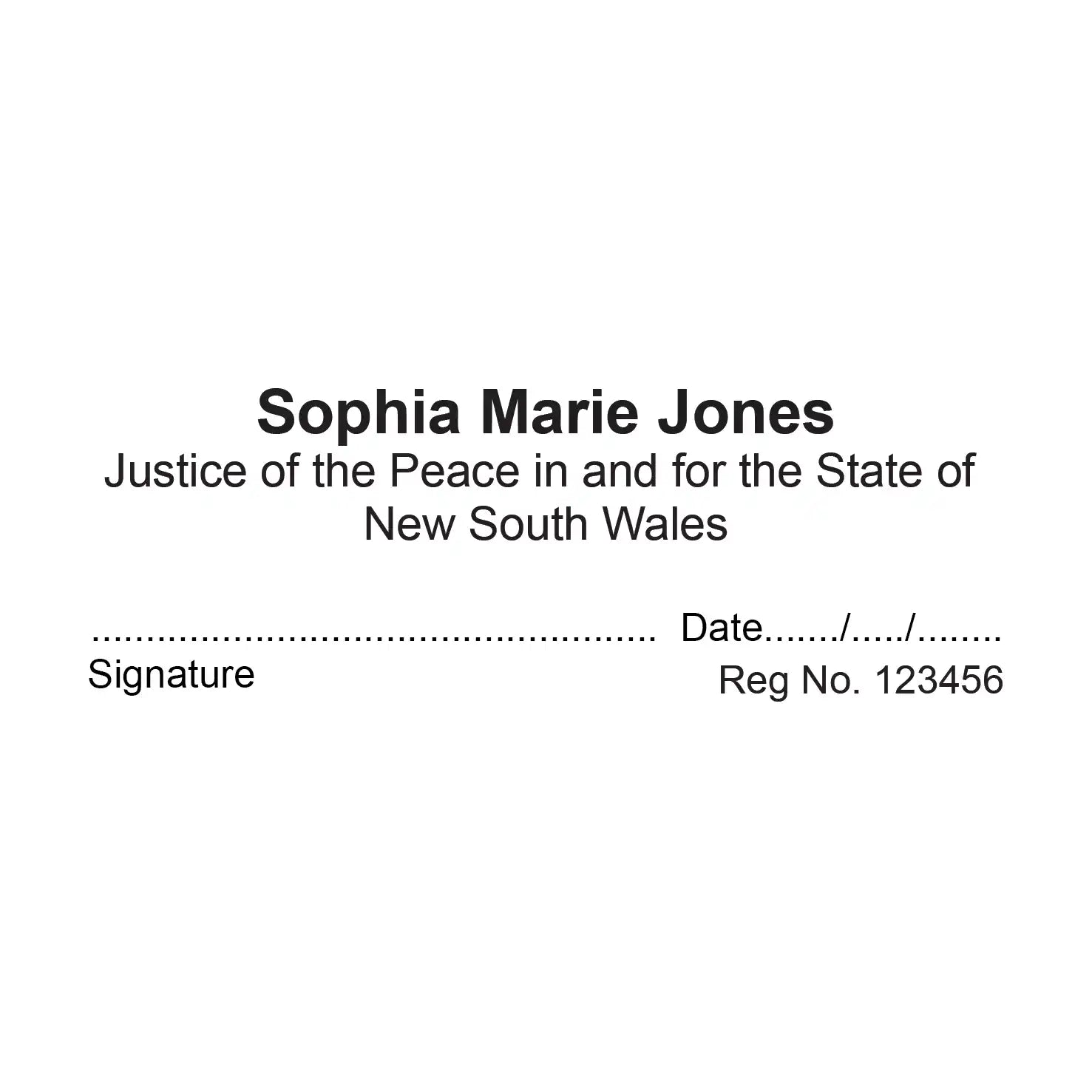 Self-inking NSW JP name stamp