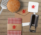 Branding mockup of Trodat printy 4630 custom stamps for BBQ joint