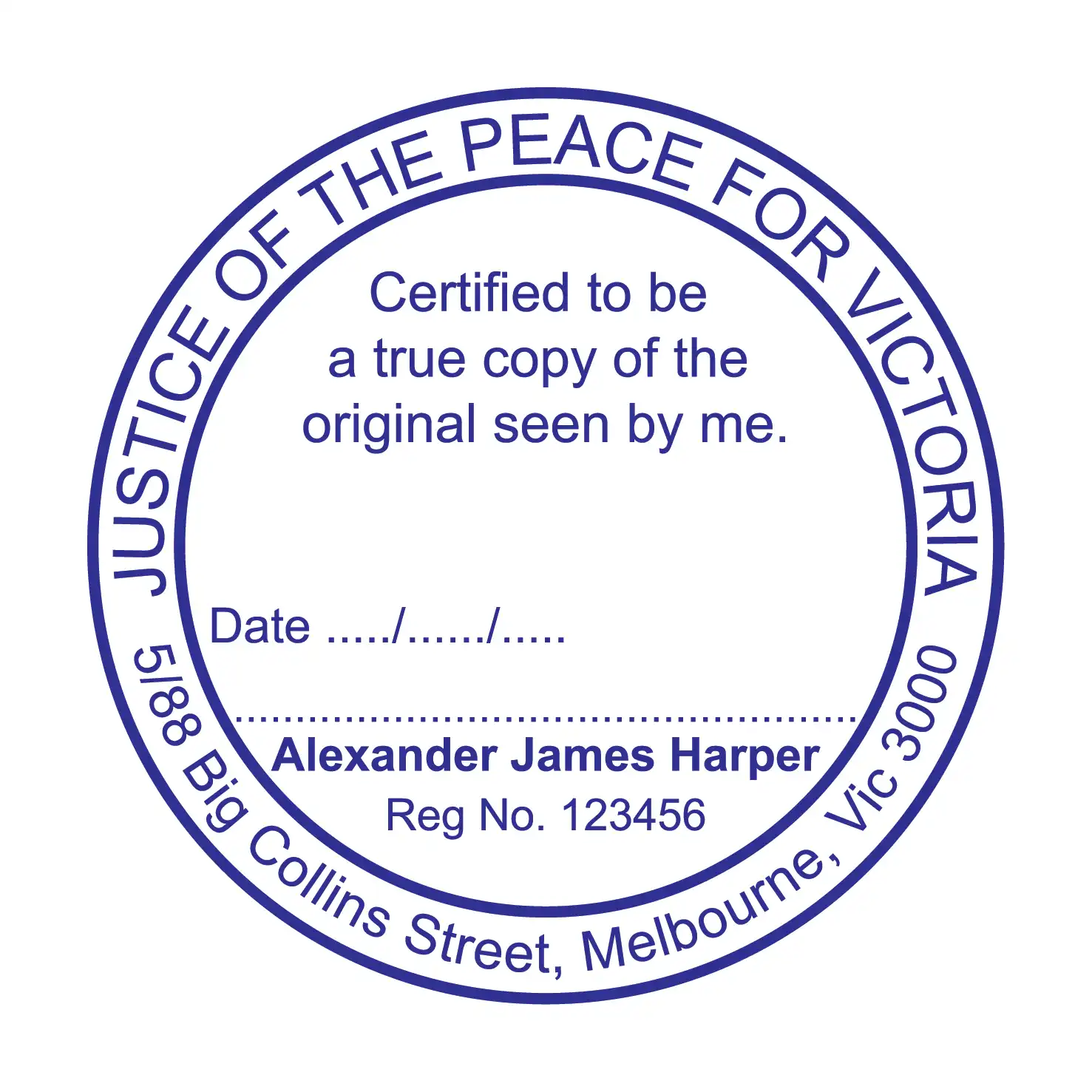 Blue custom Jp Legal stamp victoria