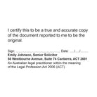 Black True Copy Solicitor stamps ACT