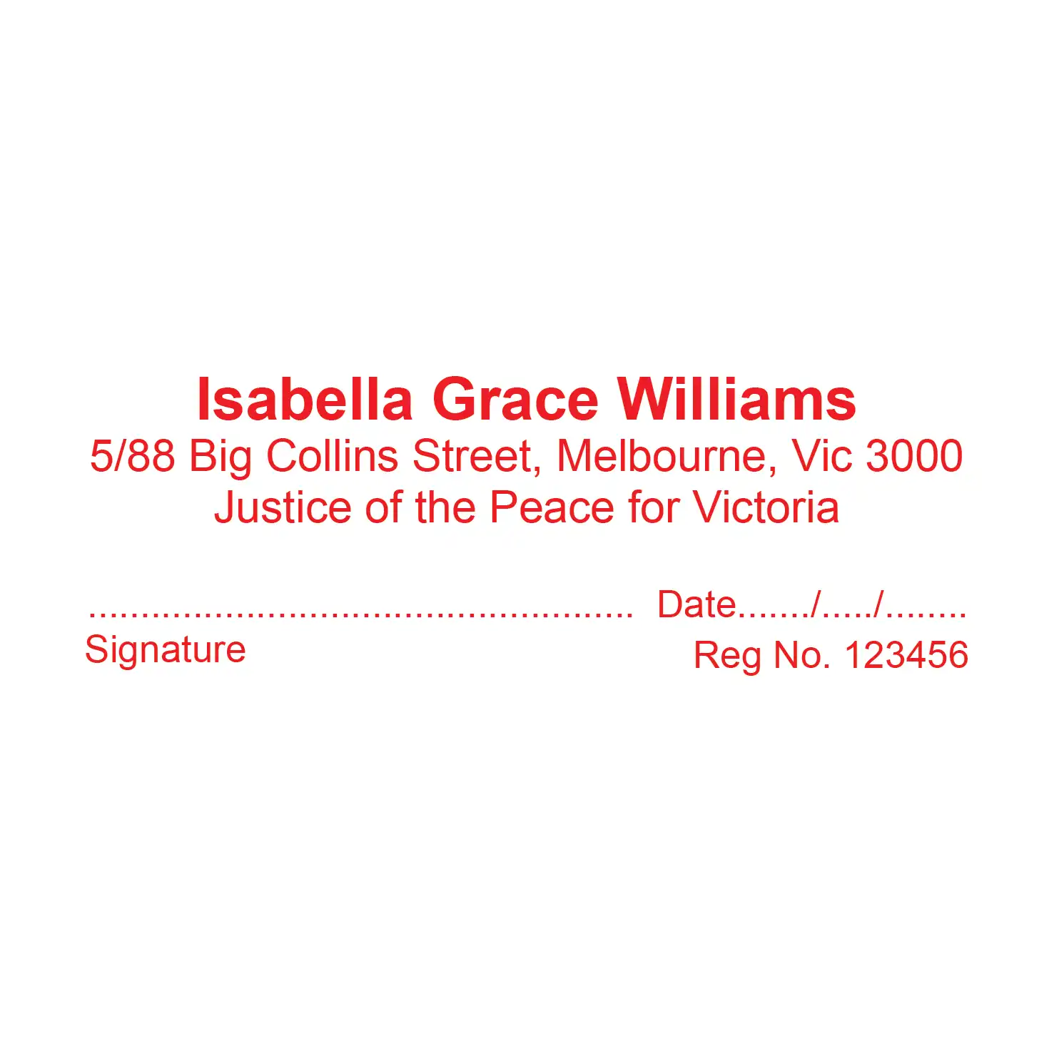 Victorian Justice Of The Peace Name stamps red ink 