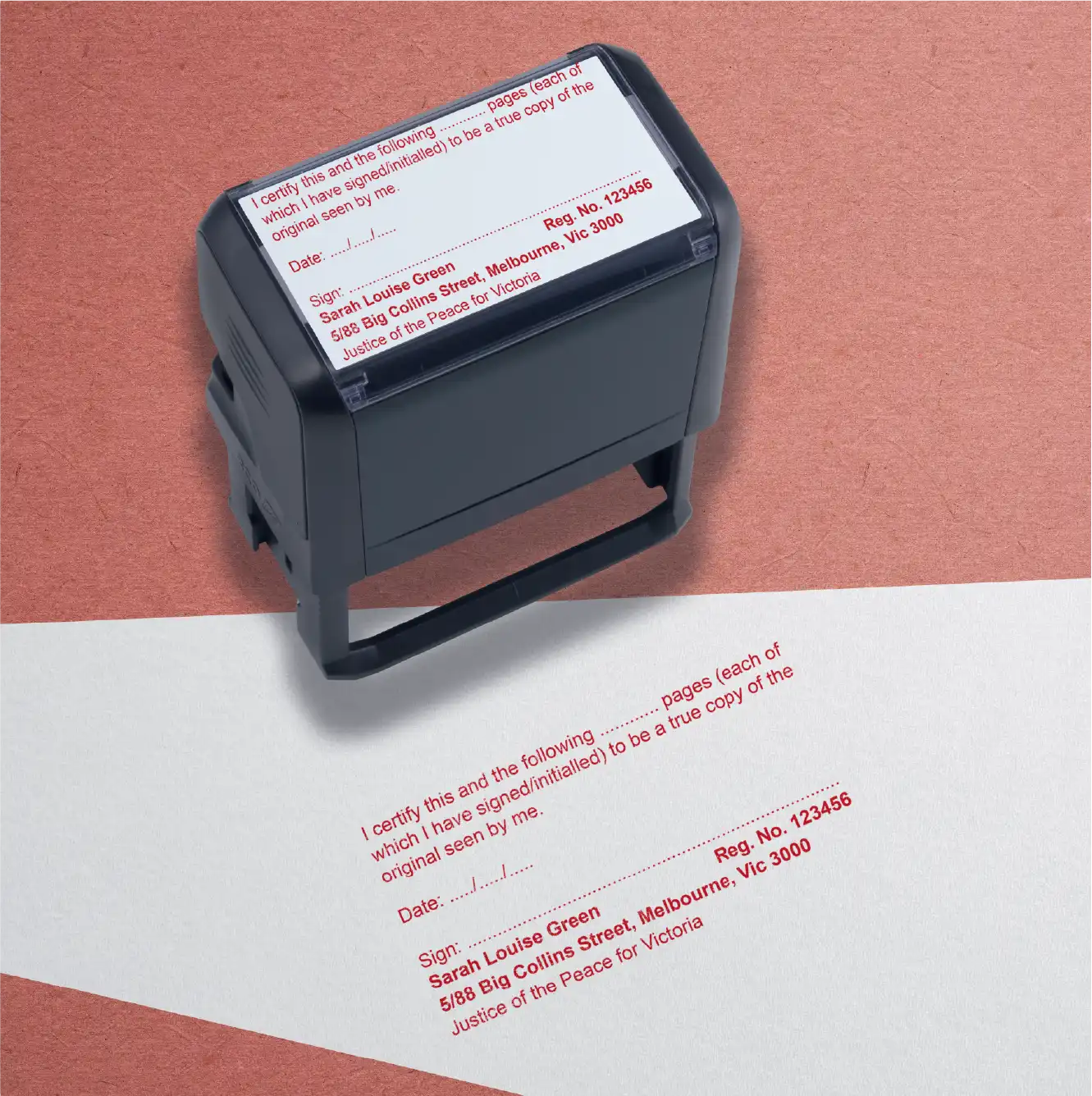 Large JP rubber stamp for certifying Multi page documents Victoria