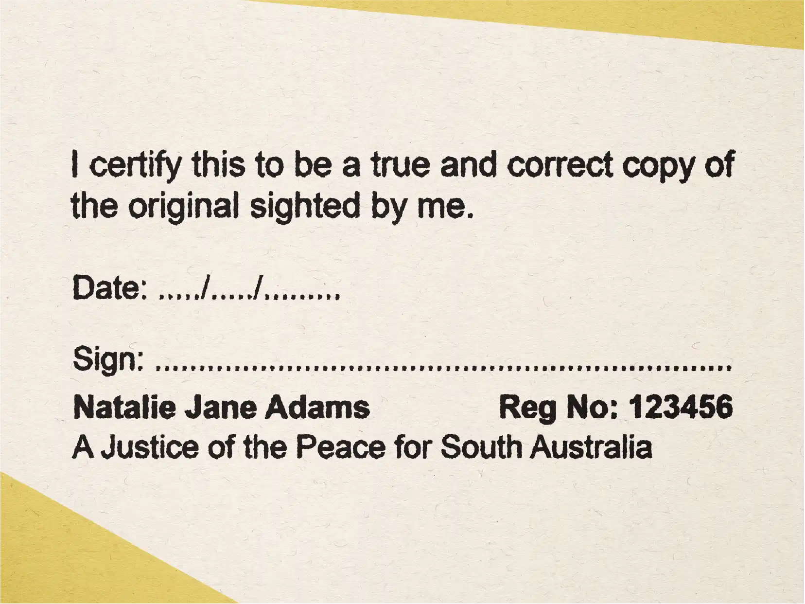 South Australia Justice of the peace Rubber stamp Large mock impression black ink 