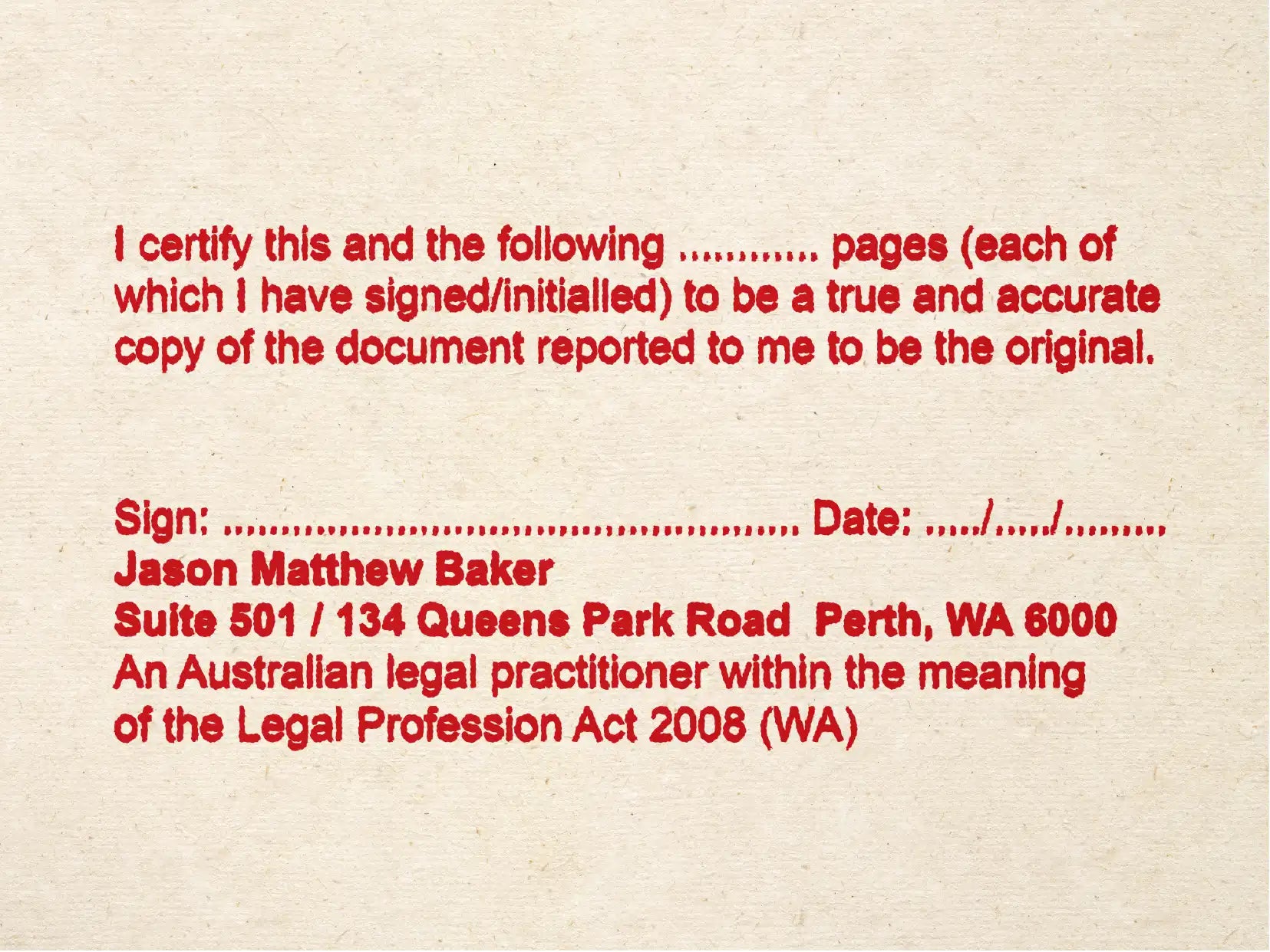 Certify multi-page documents with our Red WA legal practitioner stamp