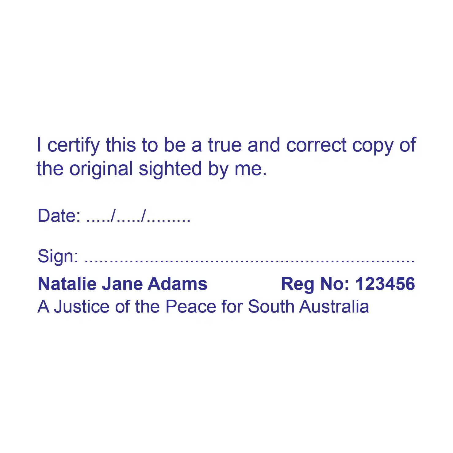 Blue Large true copy JP stamp for South australia template 