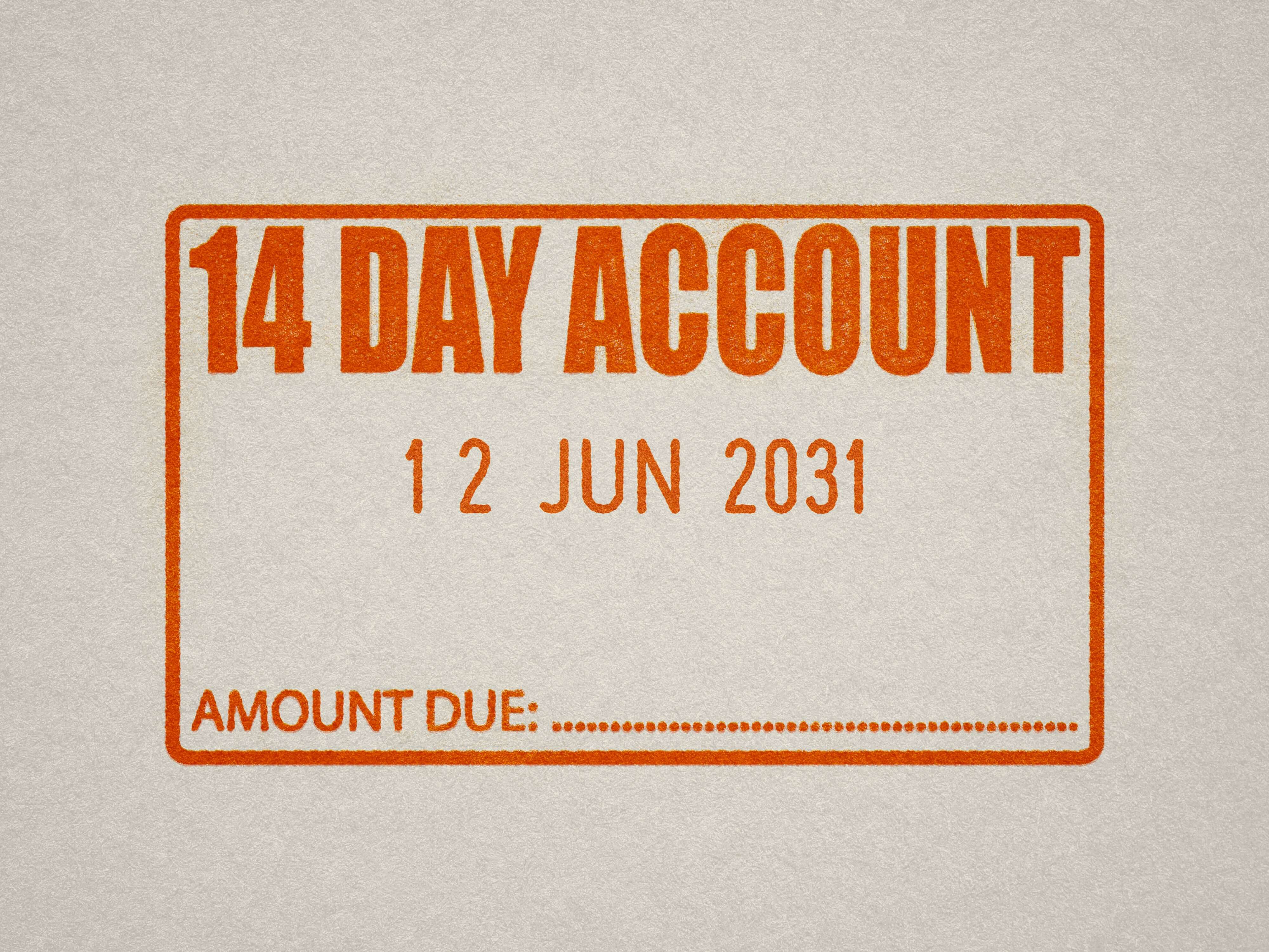 Orange Ink Stamp Mock Impression,  14 Day account stamp with date