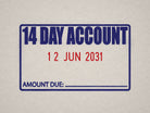 red and Blue Stamp print 14 Day Account 